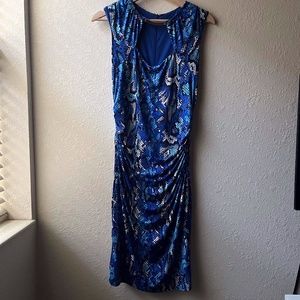 Caché, Blue, Snake Print, Size 8, Ruched Dress